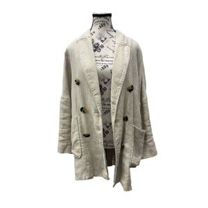 Khaki Linen Oversized Double Breasted Blazer Jeacket